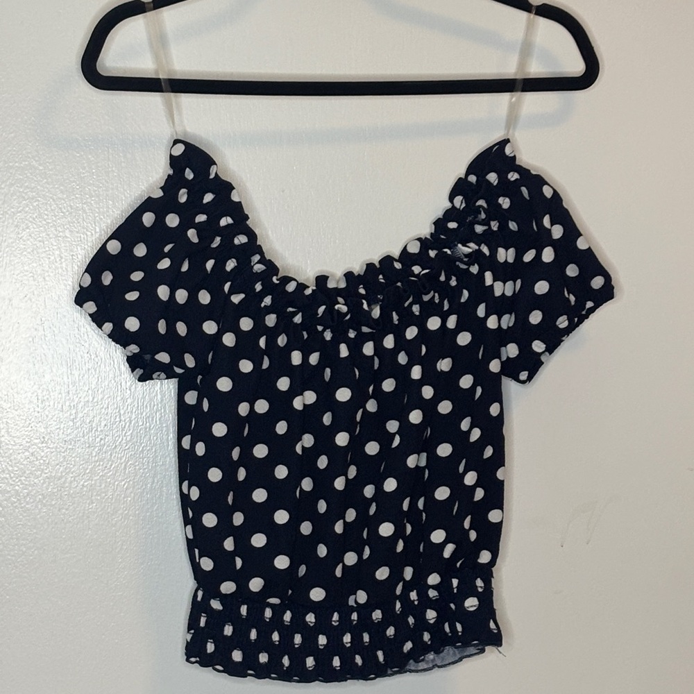 Moa Moa Navy Polka Dot Off-Shoulder Blouse